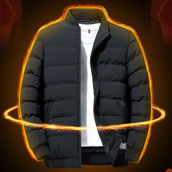 Men Jacket Cotton Padded Long Sleeve Solid Color Stand Collar Coldproof Winter Coat Baseball Jacket Streetwear