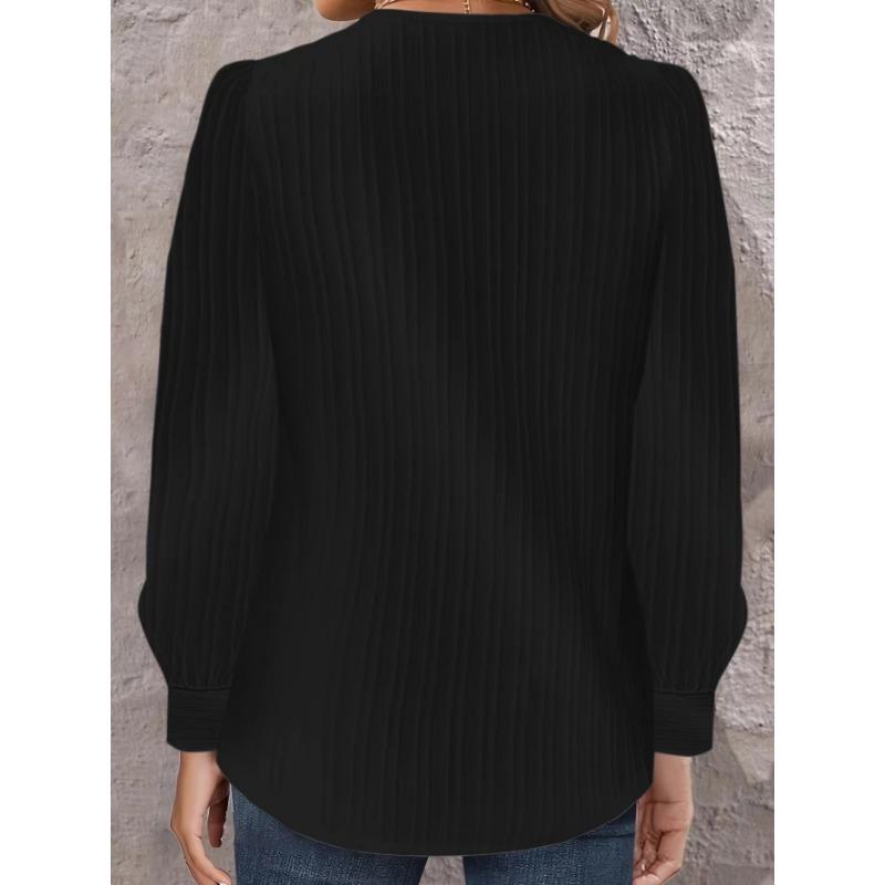 Women S V Neck Solid Long Sleeve Casual Button Shirt