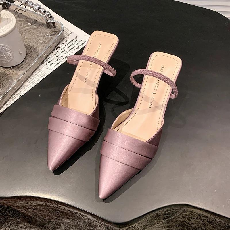 High-heeled Sandals Women's Thin Heels Pointed Summer 2025 New Outer Wear Bag Head Half Slippers