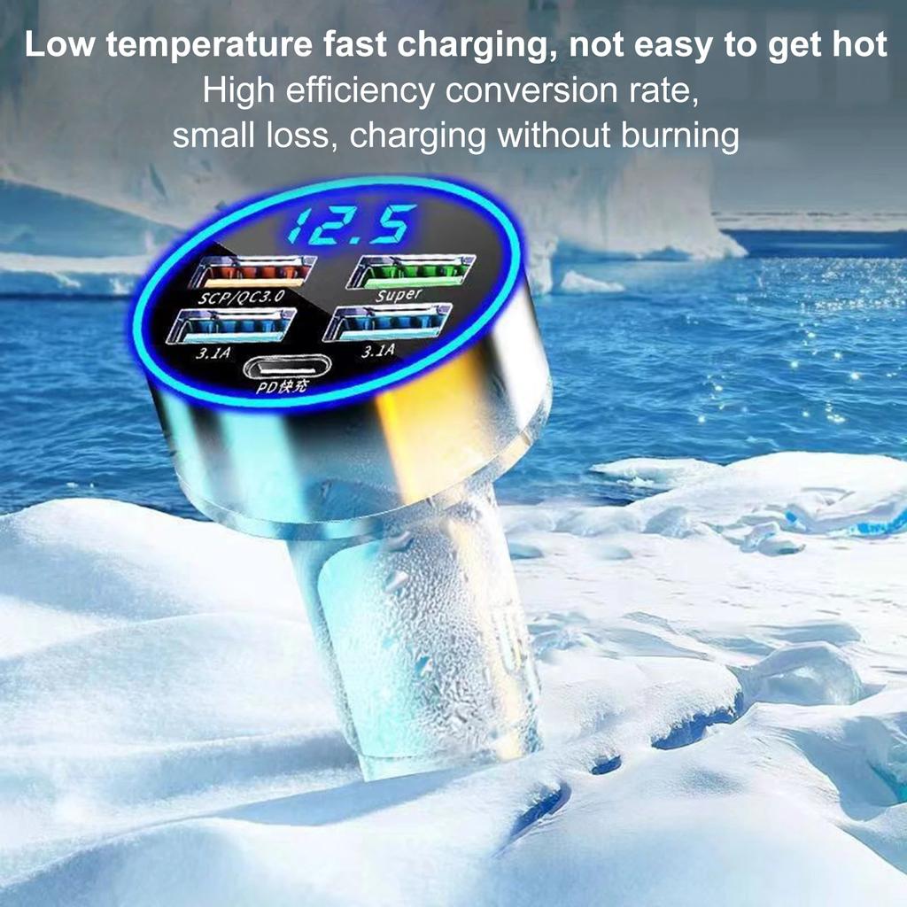 Adaptador USB de 4 puertos 250W Carga Rápida Cargador de Coche Tipo Encendedor Tipo C PD para iPhone Huawei Xiaomi Samsung Cargador de Coche para Teléfono