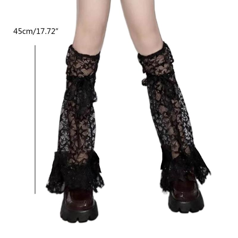 Womens Knee High Leg Warmer Socks Sweet Lace Ankle High Bandage Leg Sleeve Boot Long Tube Lace Leg Sleeve Calf Covers