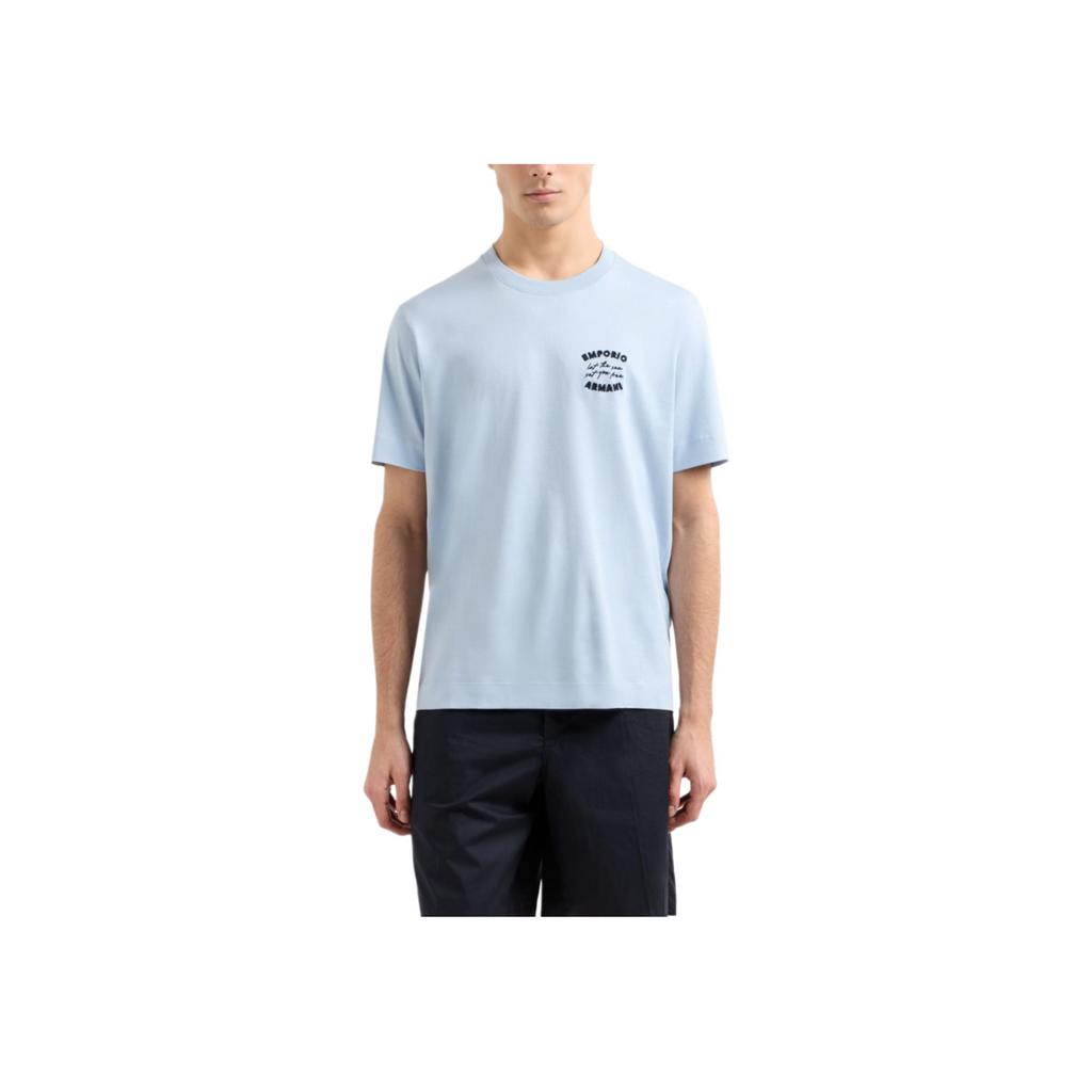 Emporio Armani Loose Fit Round Neck Short Sleeve T-Shirt Men Tops Light-Blue EM000827-AF12926-U9378