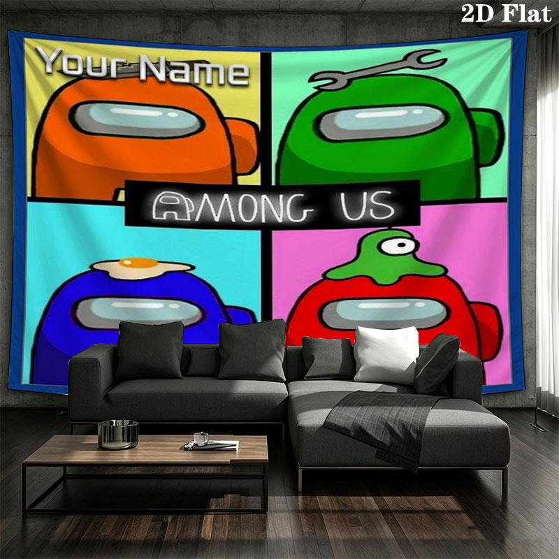 Among Us Custom Name Wall Tapestry Aesthetic Wall Hanging Printed Fabric Blanket Decorative Tapestries for Bedroom Living Room Home Decor