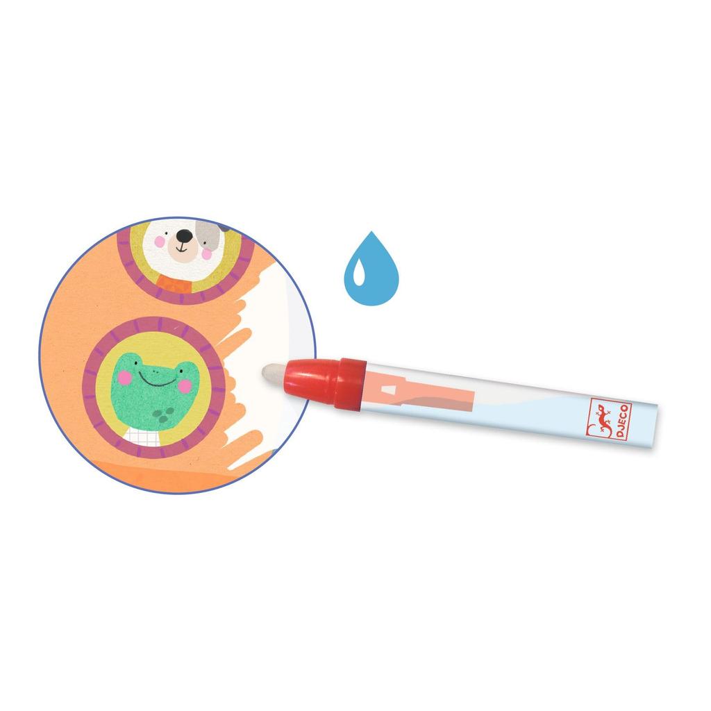 DJECO Magic Coloring On the Road Water Paint Set Car Coloring Drawing Water Educational Toy for and Kids - Book, Sheet, Pens, Coloring, Drawing, Boys,