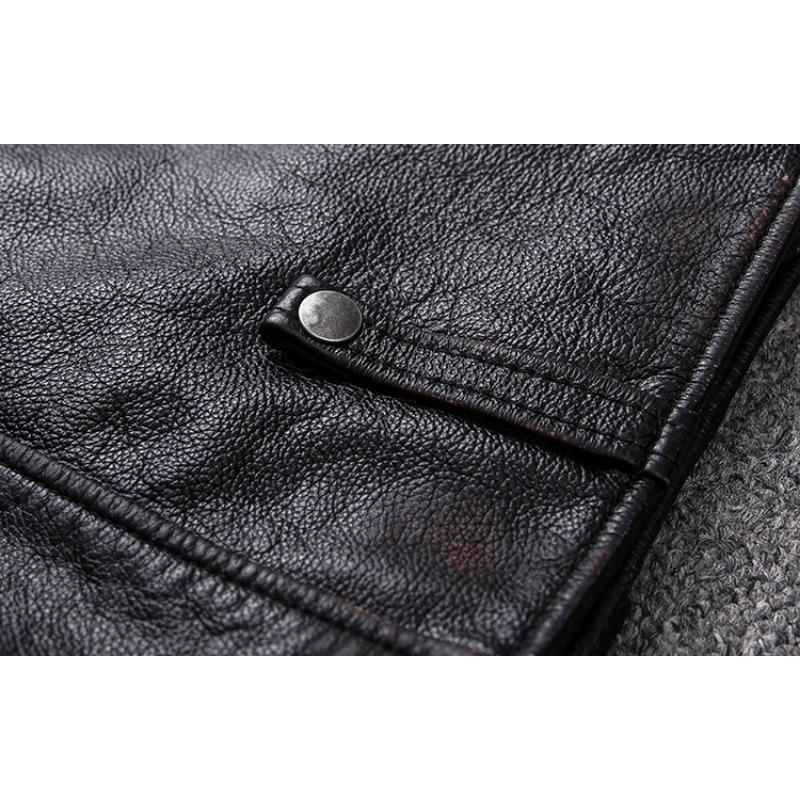Chinese Size Men Leather Jacket Turn Down Collar Vintage Leather Jacket For Men Jackets Natural Cowhide Male Coat Autumn