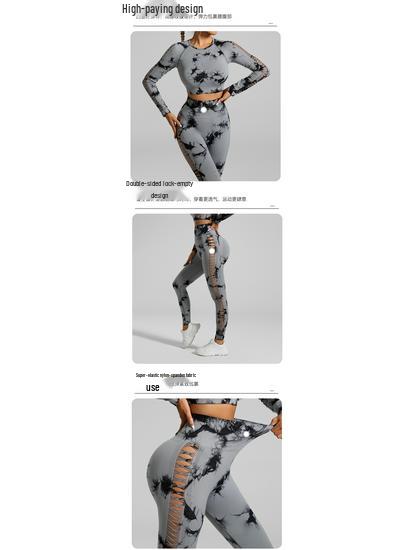 European American Tie-Dye Butt-Lift Yoga Set: Long Sleeve, Seamless Fitness Clothing with Hollow Out Design