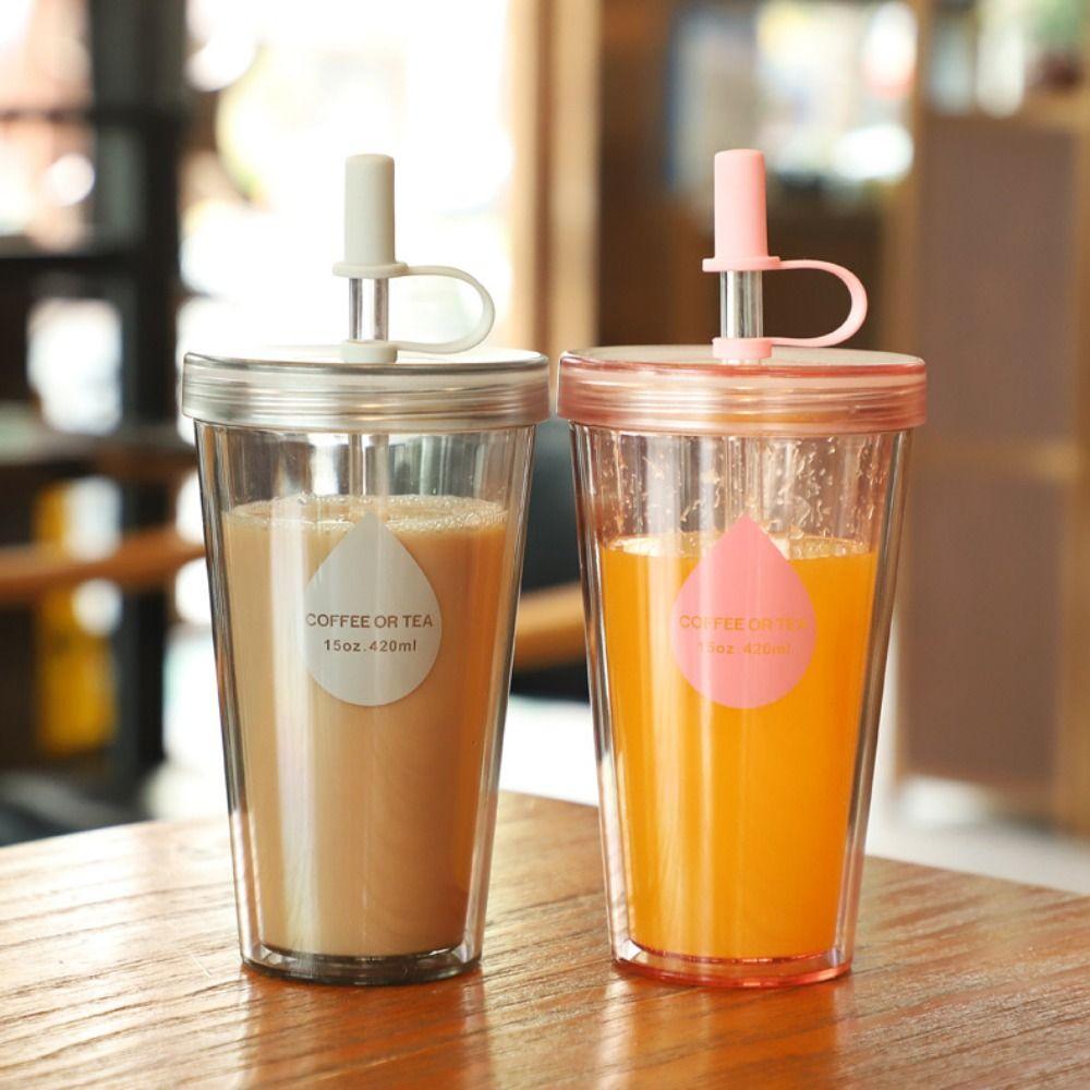 Transparent Iced Coffee Cups with Lids Water Cup gift Straw Bottle  Travel