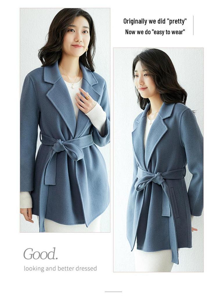 High-End Autumn & Winter Double-Sided Wool Coat: 100% Pure Wool, Tie-Waist, Slimming Mid-Length Outerwear for Women