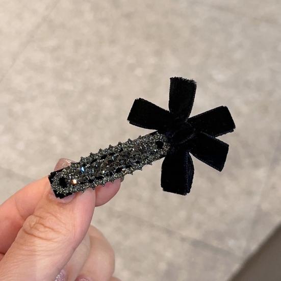 2Pcs Hairpin Velvet Bow Decor Hair Clip with Rhinestones Stable Clamping Force Bangs