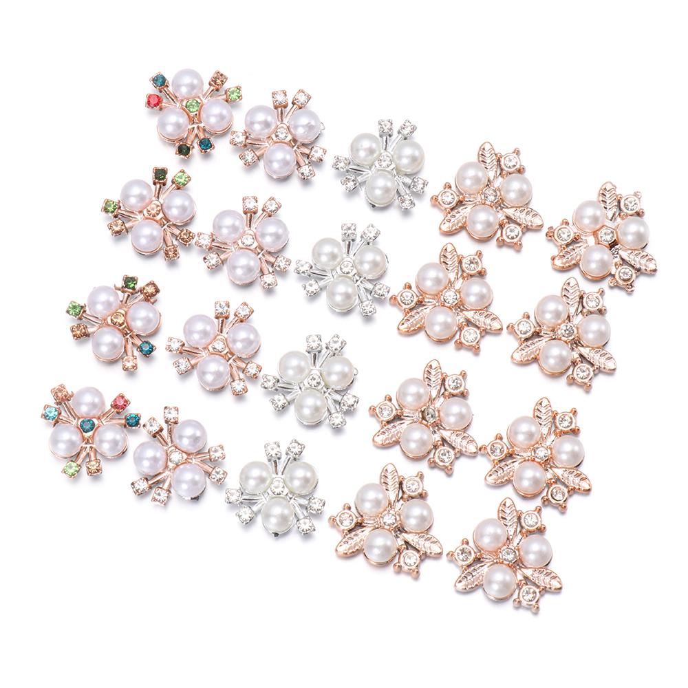 10Pcs Pearl Flower Shaped Rhinestone Buttons Sparkling Crystal Buttons DIY Handmade Hairpins Decoration Clothes Sewing Accessory