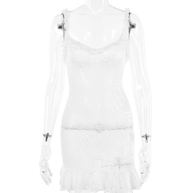 Women s Suspender Lace Dress Fashion Sexy Spice Girl Perspective Square Neck Fishtail Dress S