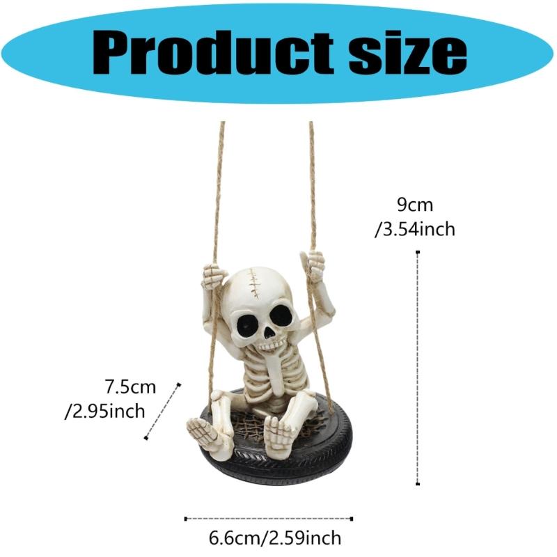 Scary Skeleton a Swing Hanging Statue Garden Decors Tire Swing Skull Sculptures Hanging Ornament for Patios Lawn Yard