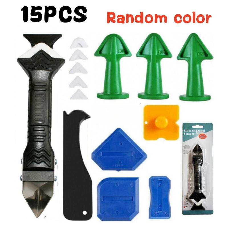 15PCS Caulk Nozzle Applicator Silicone Scraper Sealant Caulking Smooth Remover Tools Kit Floor Caulk Finisher Grout Accessoriess