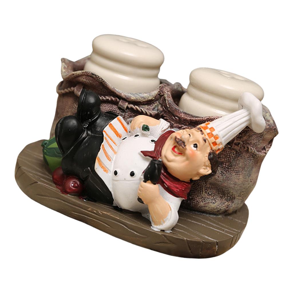 2 Seasoning/Toothpick Bottle Resin Figurines Home Decorative Ornament Chef Statue Salt & Peppers Bottle Holder Ornament