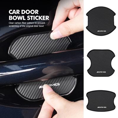 BXZO3 For Mercedes Benz 4Pcs Carbon Fiber Car Door Handle Badge Protector Decal Wiper Sticker AMG A B C E S G Class A180 CLK CLA GLE