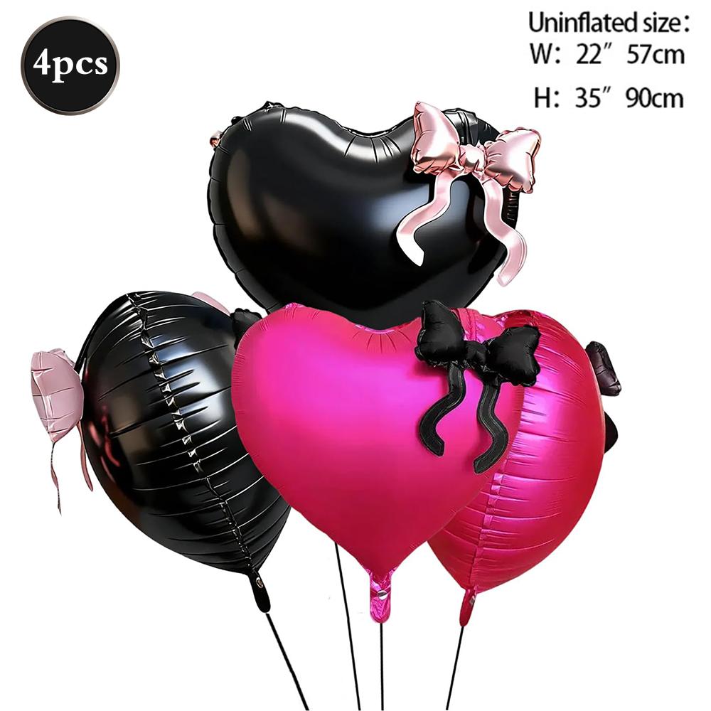 22inch Pink Red Black Heart Shaped Foil Balloons with Bow Valentines Day Wedding Party Decorations Birthday Baby Shower Balloons