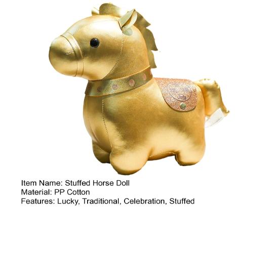 Small Plush Zodiac Horse Mascot Doll Golden Stuffed Horse Statue Blessing Souvenir Gift for Chinese New Year Spring Festival Home