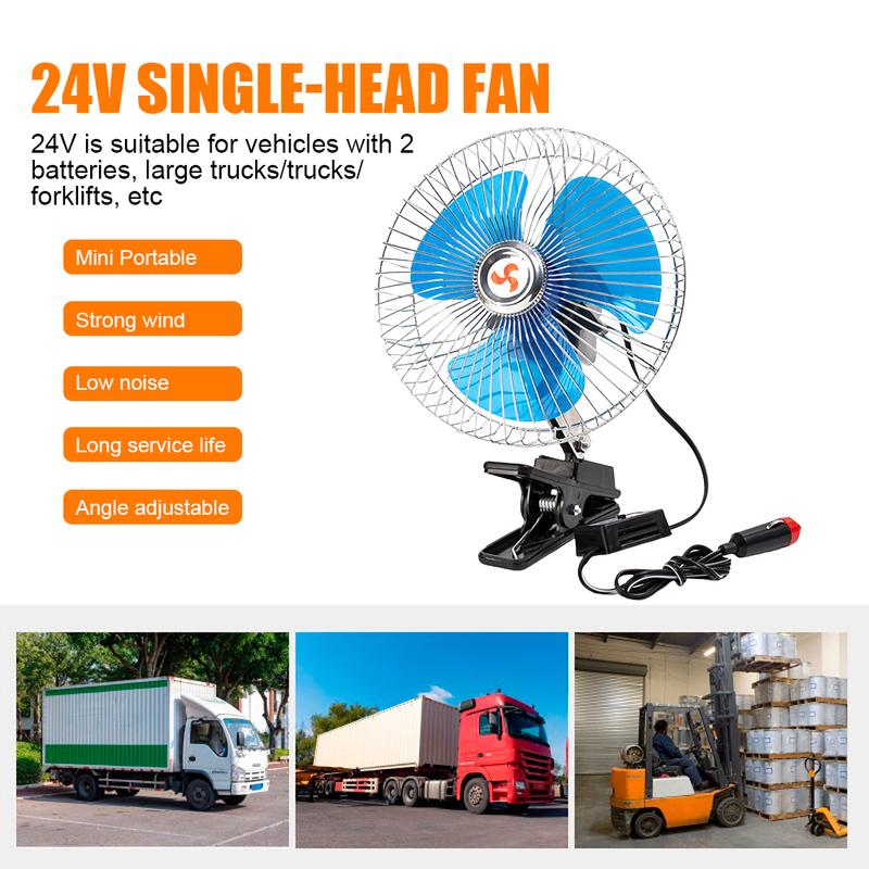 12/24V Portable Car Cooling Fan Metal Guard Vehicle Air Cooler Rotation Electric Auto Fan Adjustable Clip-On Car Fan