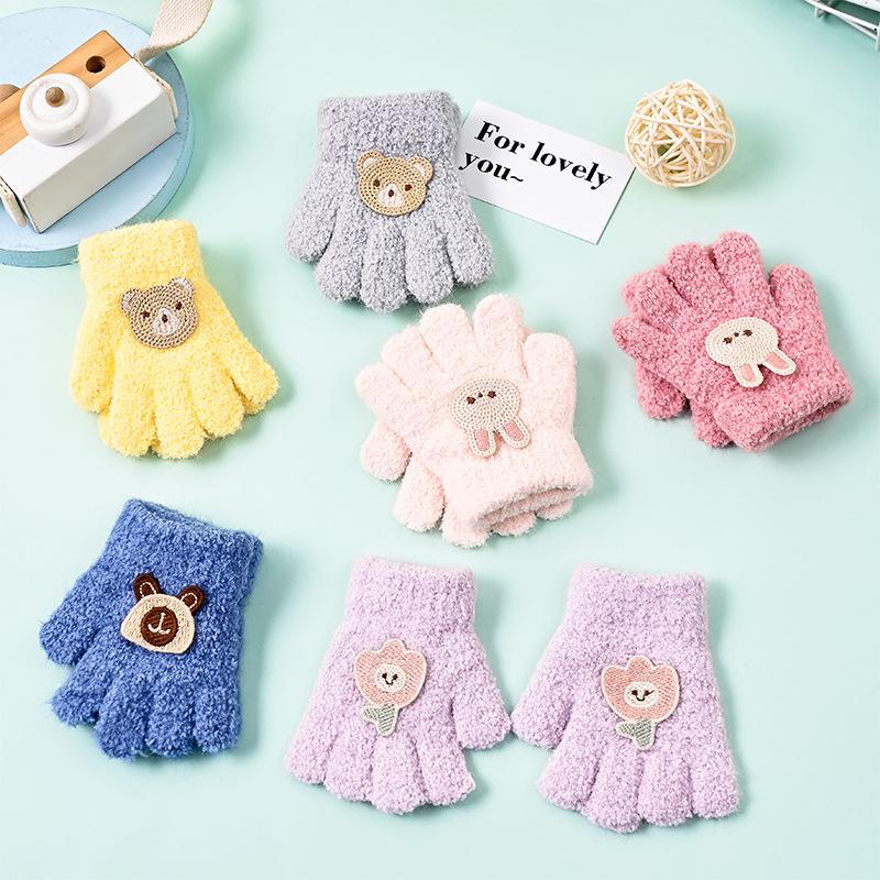 Children's Winter Five-Finger Gloves – Warm, Cute Cold-Proof Gloves for Boys and Girls, Perfect for Cycling and Writing In Autumn and Winter.
