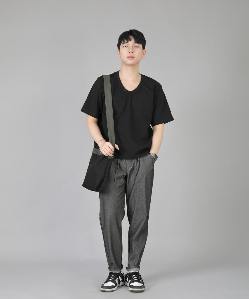 Seinteukeulu Bridgefill Elastic Waist Pants Bwd-324 Gray Black Denim Whs