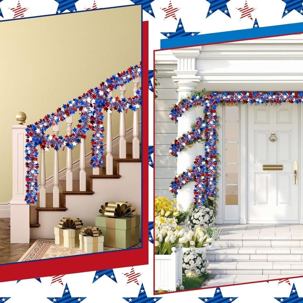 Twist Garland Patriotic Glitter Garland Pentagram Color Bars Red White Blue Colors Red White Blue Garland Glitter Decor