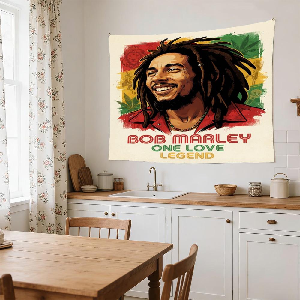 Bob Marley Reggae One Love Reggae Legend Polyester Wall Hanging Tapestry, Aesthetic Home Decor for Bedroom Dorm Photo Backdrop