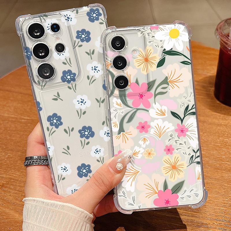 Colorful Flowers Pattern Phone Case For Samsung Galaxy S26 S25 S24 S23 Ultra S22 Plus S21 S24 S25 FE Clear Shockproof Soft Cover