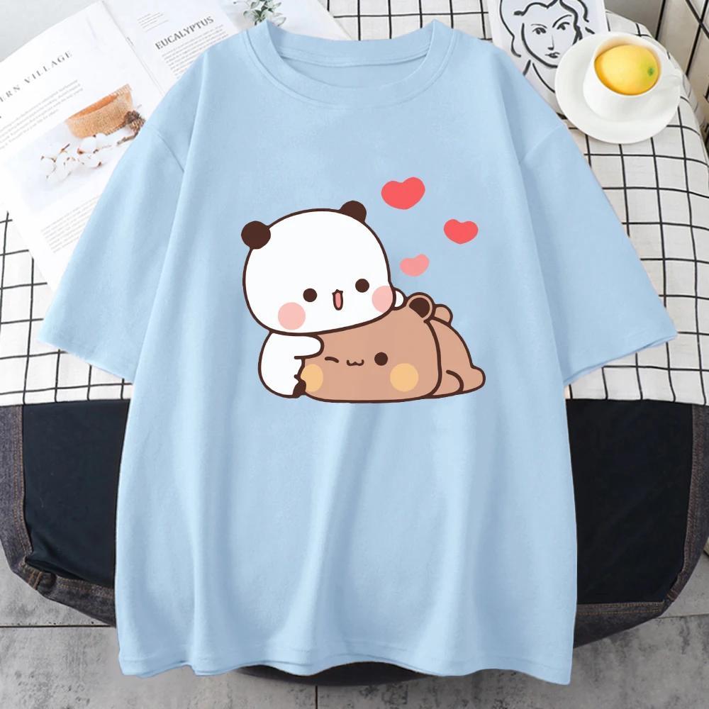 Cartoon Panda Bear Bubu and Dudu T Shirt EU Size Cotton Women Tops Kawaii Printed Harajuku Ullzang Tees ONeck Anime Female