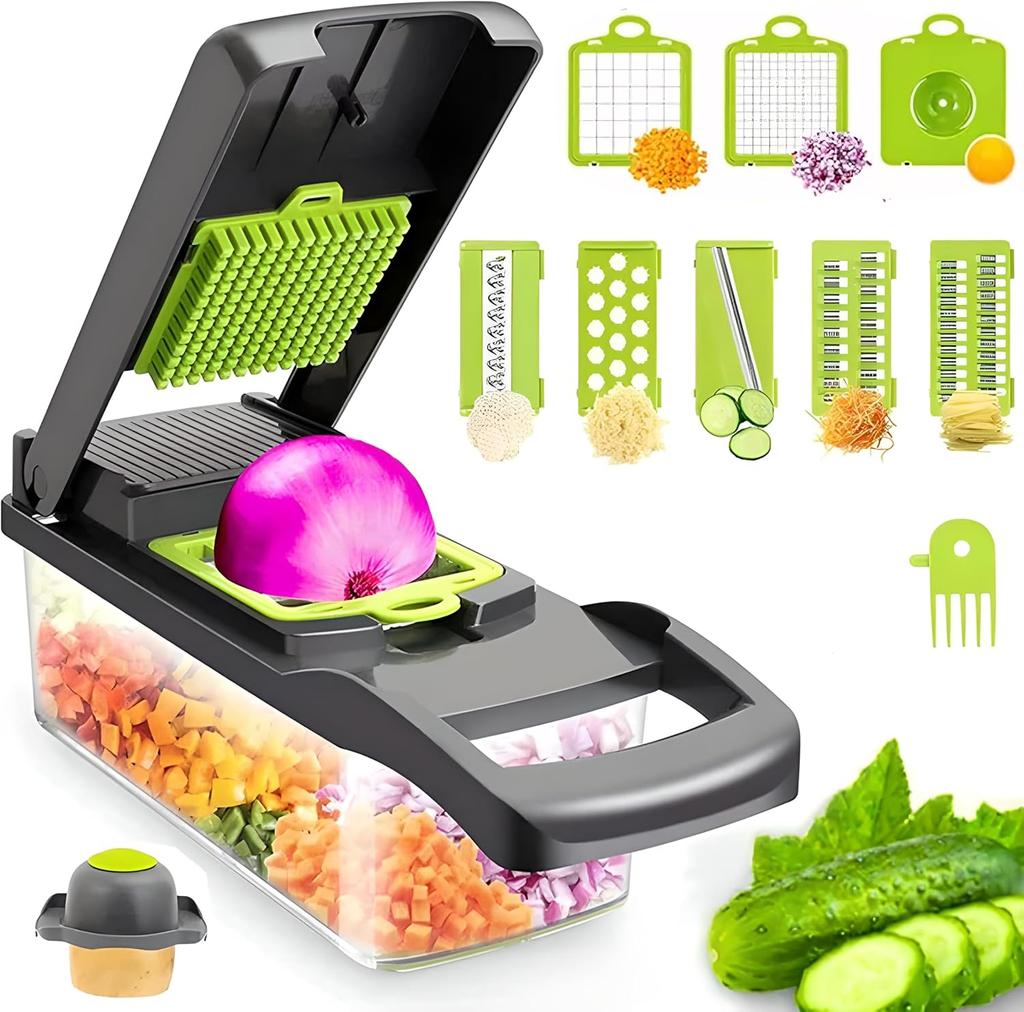 12-in-1 Multifunctional Food Chopper Professional Onion with 7 Blades Vegetable Cutter with Container for Salad Potato Carrot
