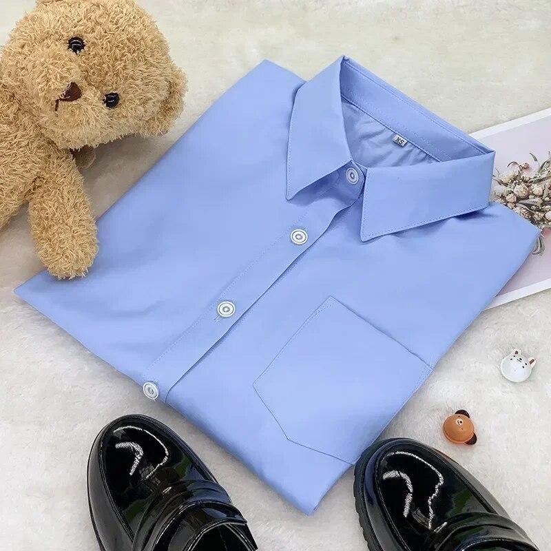 Japanese Style Fashion Pointed Turn Down Collar Blouse Autumn Long Sleeve Shirt With Pocket Women Tops Solid Color Clothes 29876