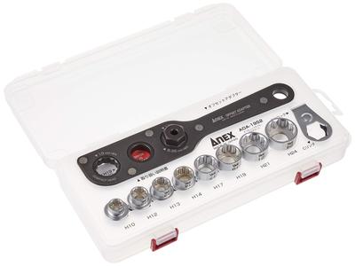 ANEX Offset-Adapter 19 mm Schlüsselweite mit Schrauben und Muttern zum Drehen in engen, begrenzten Räumen gerades Werkzeug für Mutter und Schraube (19mm Schlüsselweiten) Koffer, Multi-Set AOA-19S2