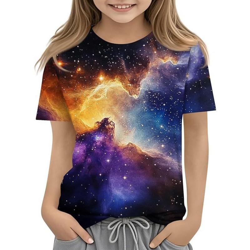 Kids T Shirts Fashionable Comfortable Starry Sky Pattern Children's Short Sleeved Round Neck T-shirt