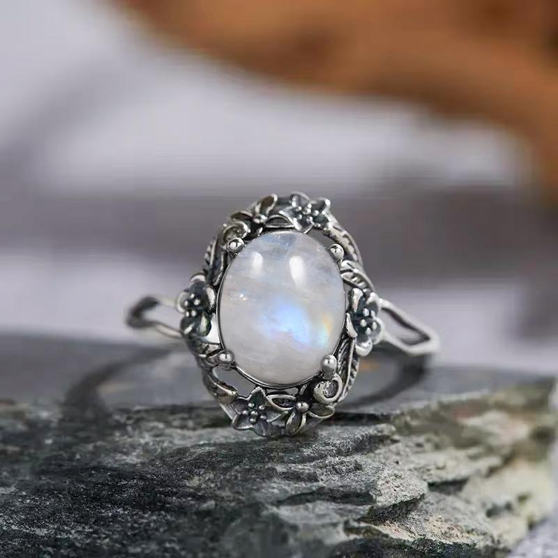 Vintage 925 Silver Ring Irregular Flowers Natural Rose Quartz Punk Ring Bohemian Silver Ring Fine Jewelry For Women