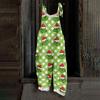 Women's Cotton Linen Overalls - Casual Loose Fit Retro Print Jumpsuit with Pockets