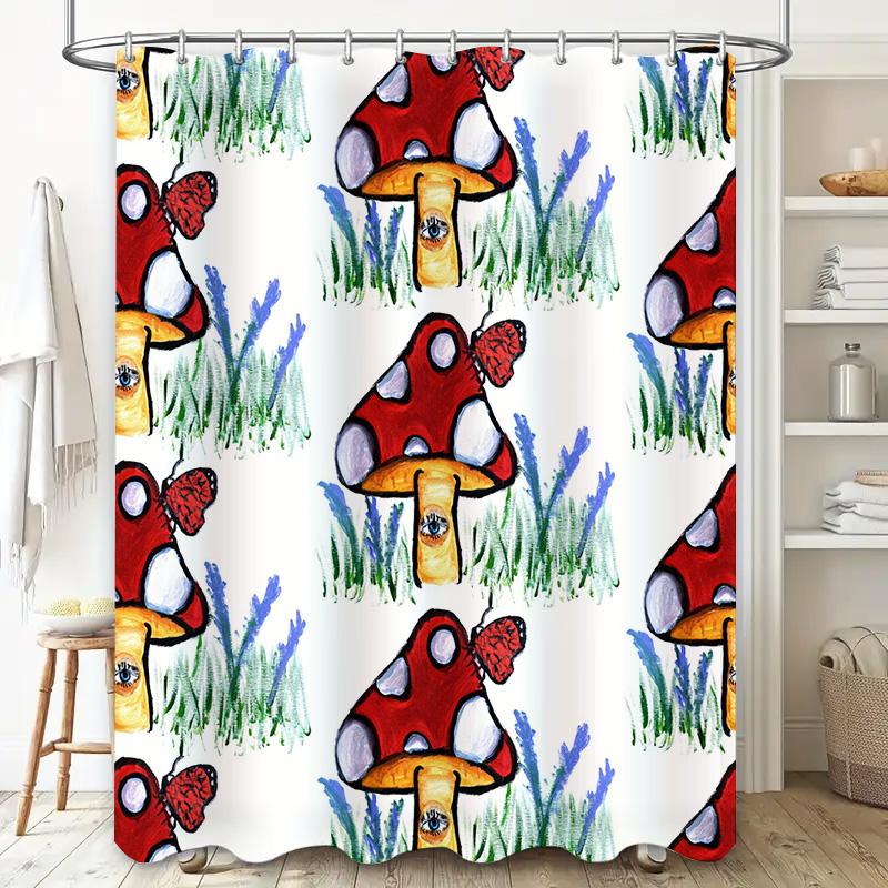Hand-painted Mushroom Shower Curtain Set Waterproof Bathroom Decoration Customizable Size Available Decorative Kitchen Towel, Te