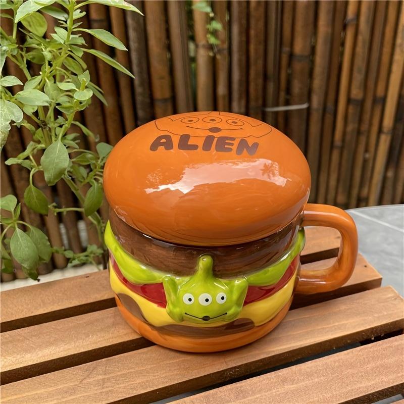 1pc Alien Burger Design Ceramic Mug with Lid , Reusable, Machine Washable, Round Shape, Material  Multipurpose, Novelty Cup for Adults