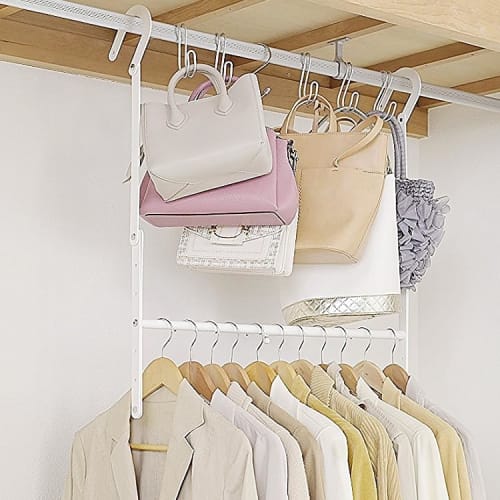White Swing Hanger, Wide, Extendable, Standard Size, 11 Adjustable Levels / Slim, Scandinavian Design, 2-Tier Hanger, Closet Storage, Hanging, Swing H