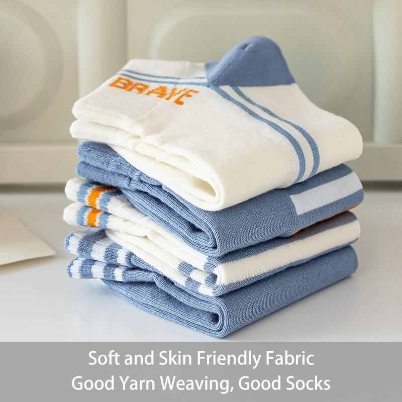 6 Pairs of Men's Spring and Autumn Letter Slogans, Stripes, Fashionable Sports Leisure, College Style, Summer Breathable Socks