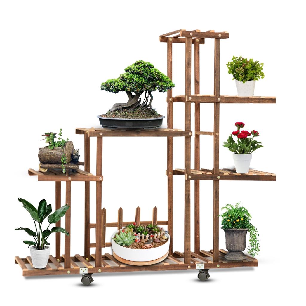 5patrový dřevěný stojan na květiny Stojan na rostliny Vícevrstvý stojan na květiny Police Bonsai Polička na vystavení Zahrada Dvůr Patio Balkon Stojany na květiny