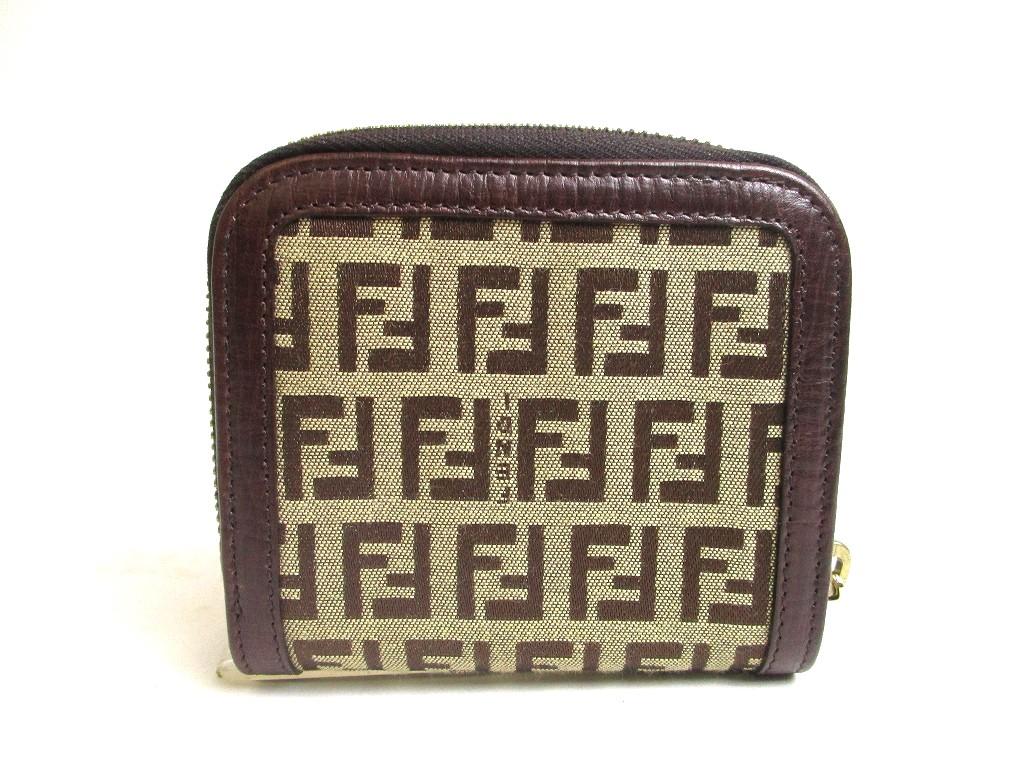 Authentic FENDI Zucca Canvas Brown Leather Bifold Wallet Compact Wallet #a466  Refurbished