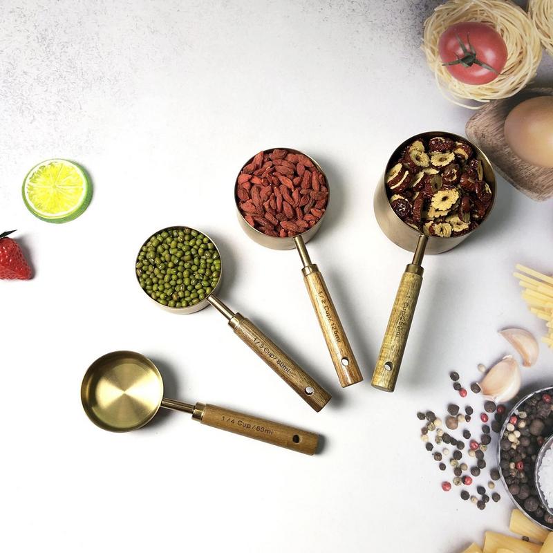 

Measuring Cups And Spoons Stainless Steel Measure Cups Spoons With Wooden Handle Set Of 8 Stackable Accurate Tablespoon For Dry China Mainland