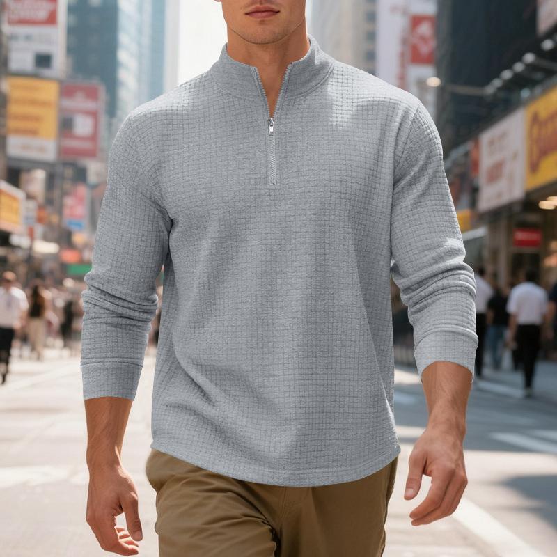 Autumn/Winter Oversized Heavyweight Casual Commuter Sweatshirt Simple Stand Collar Half-Zip Men's Hoodie