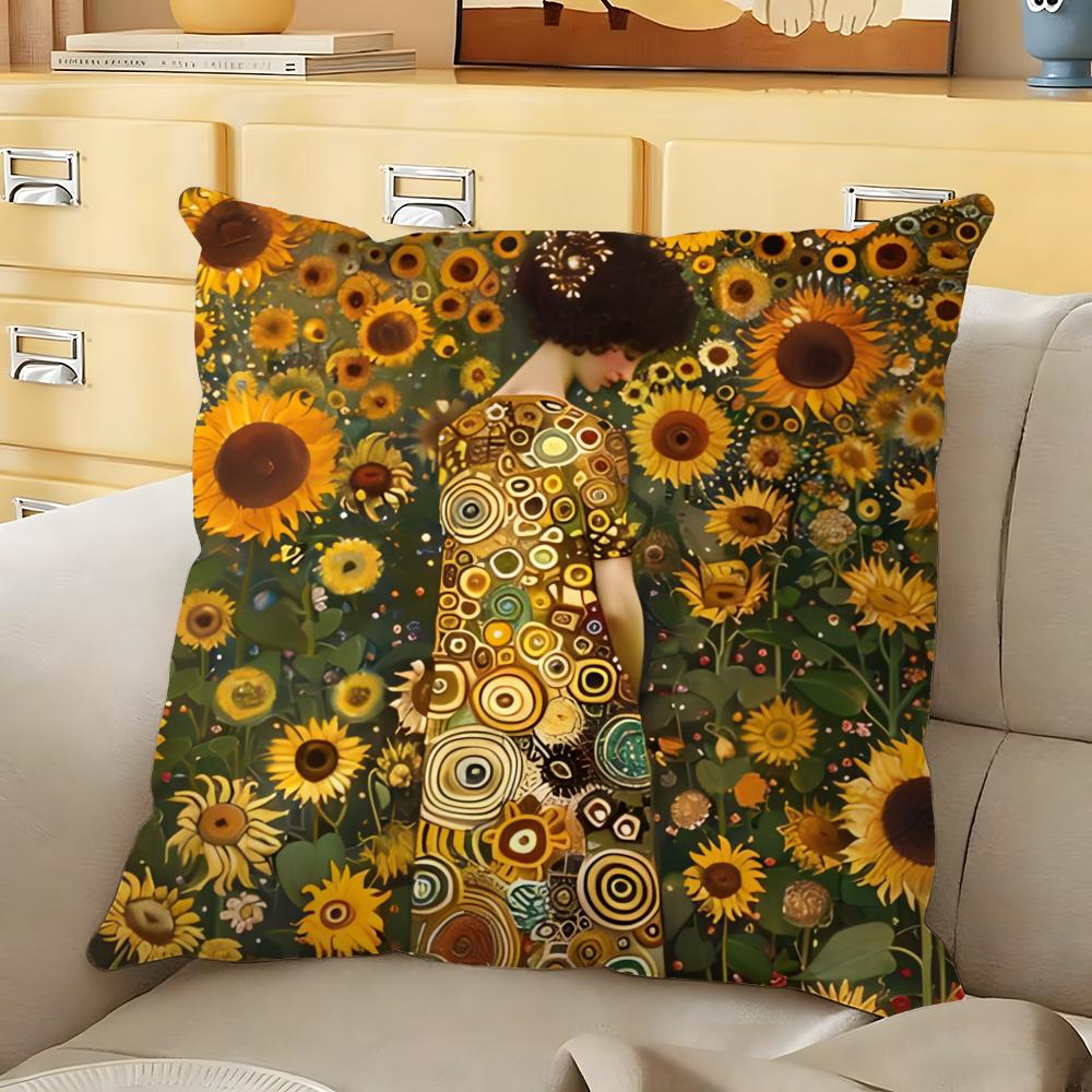 GGustav KKlimt Oil PPainting Cushion Cover Soft Durable Reversible Pillow Cover Home Car MultiScene Daily Comfort Pillowcase
