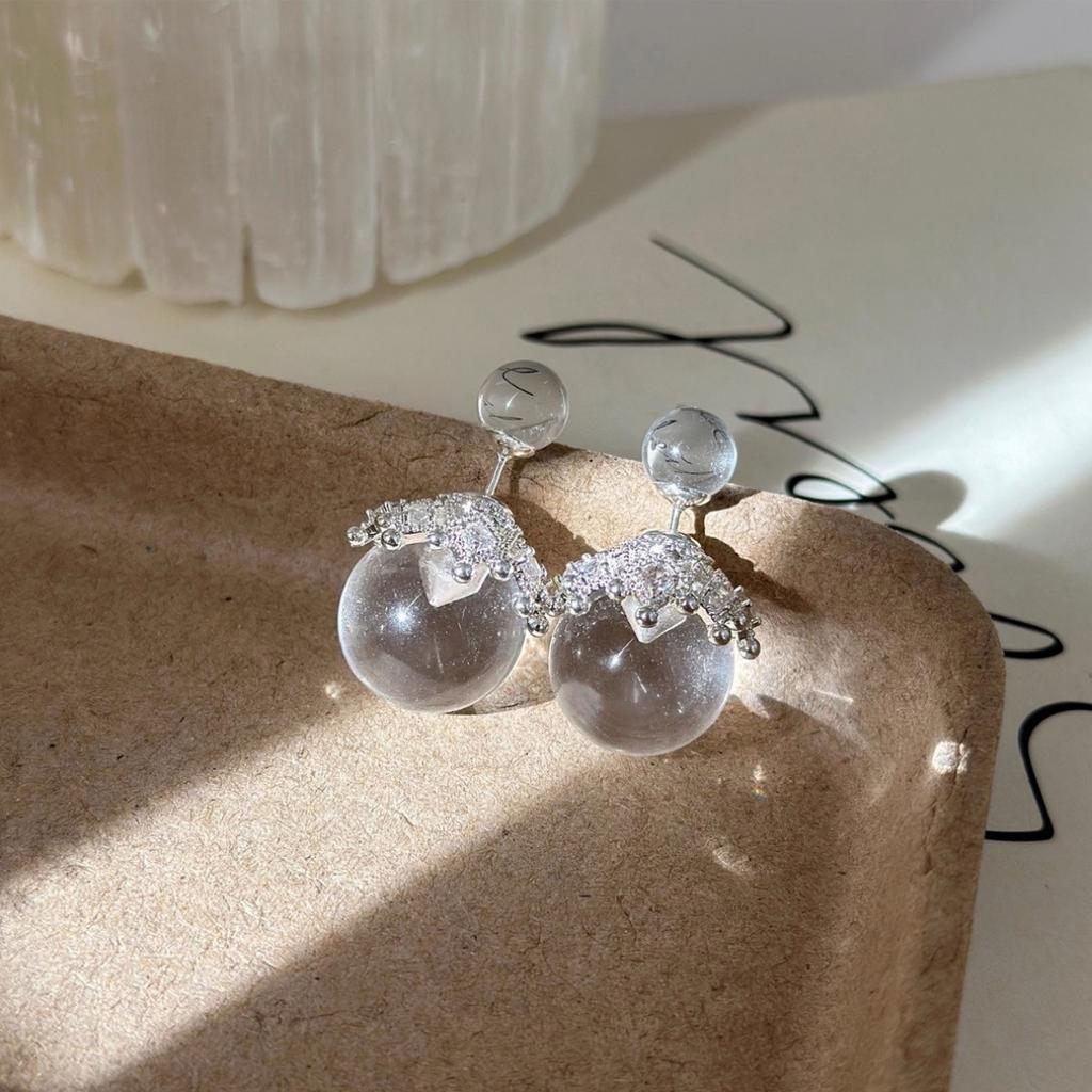 Front And Rear Two Wearing Crown Ball Earrings Women'S Earrings Light Luxury High-End Earrings Stud Earrings Niche Unique
