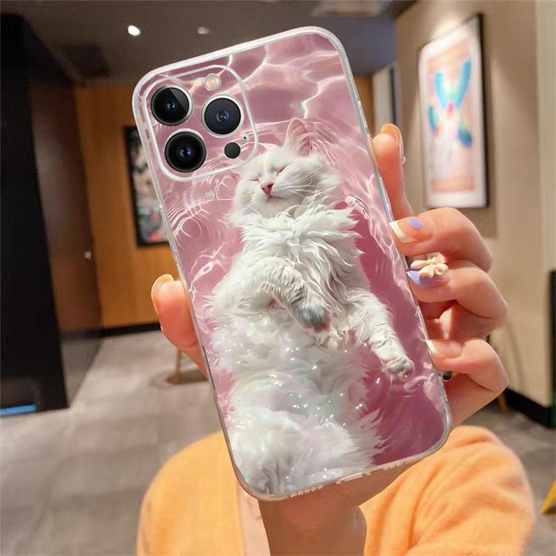 

Cute white cat Phone Case For iPhone 17 Pro Max Air 17 16 15 14 13 Pro Max 15 16 Pro 15Plus Silicone Cover iphone 15Pro