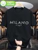 WoUnisexs Girls Rhinestone Milan TShirt Sparkling Italian Design Letter Print Top Shining Casual Round Neck Blouse for Daily Wear
