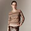 Paluo Women's Retro Fair Isle Jacquard Cashmere Round Neck Sweater