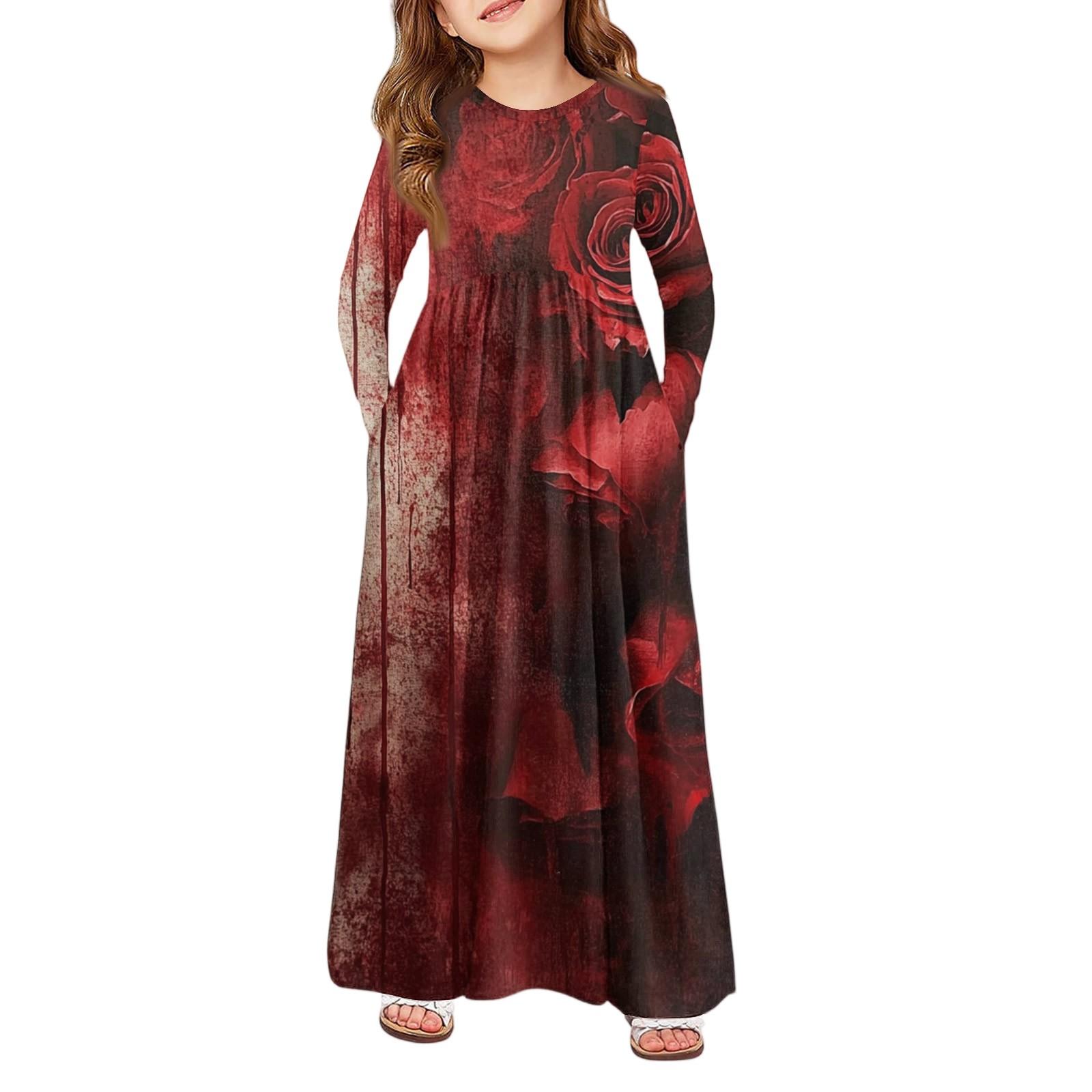 

Девичье платье макси на Хэллоуин - Платье с длинным рукавом и карманами 160 арбуз красный