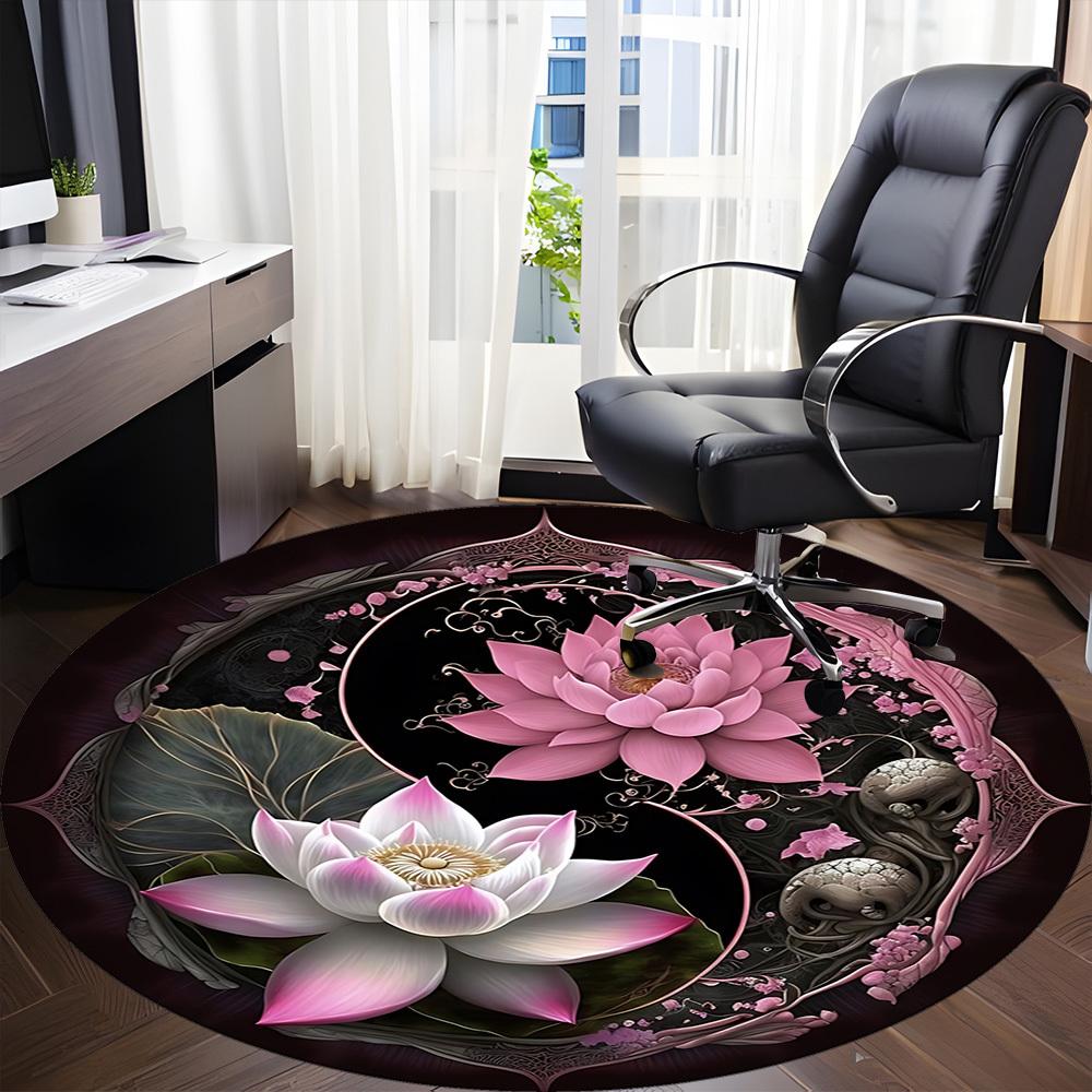 1pc Lotus MandalaChair Carpet for Office, Indoor Non-Slip Washable Polyester Fiber Carpet, Mat For Office, Machine Washable