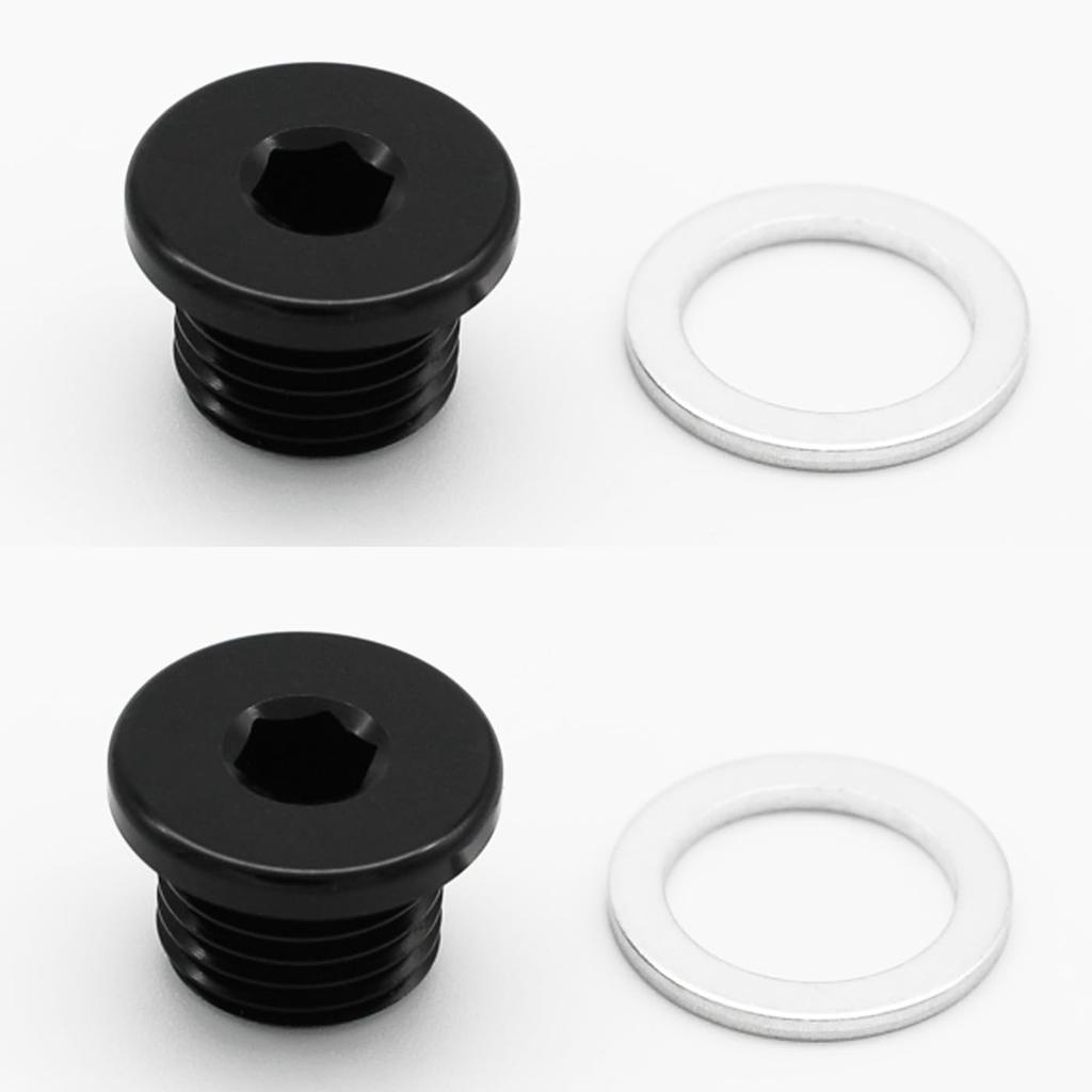 Multi-Purpose Aluminum Metric Thread Port Plug M10 x 1.25 Hex Plug with Crush Washer, Black, Pack of 2